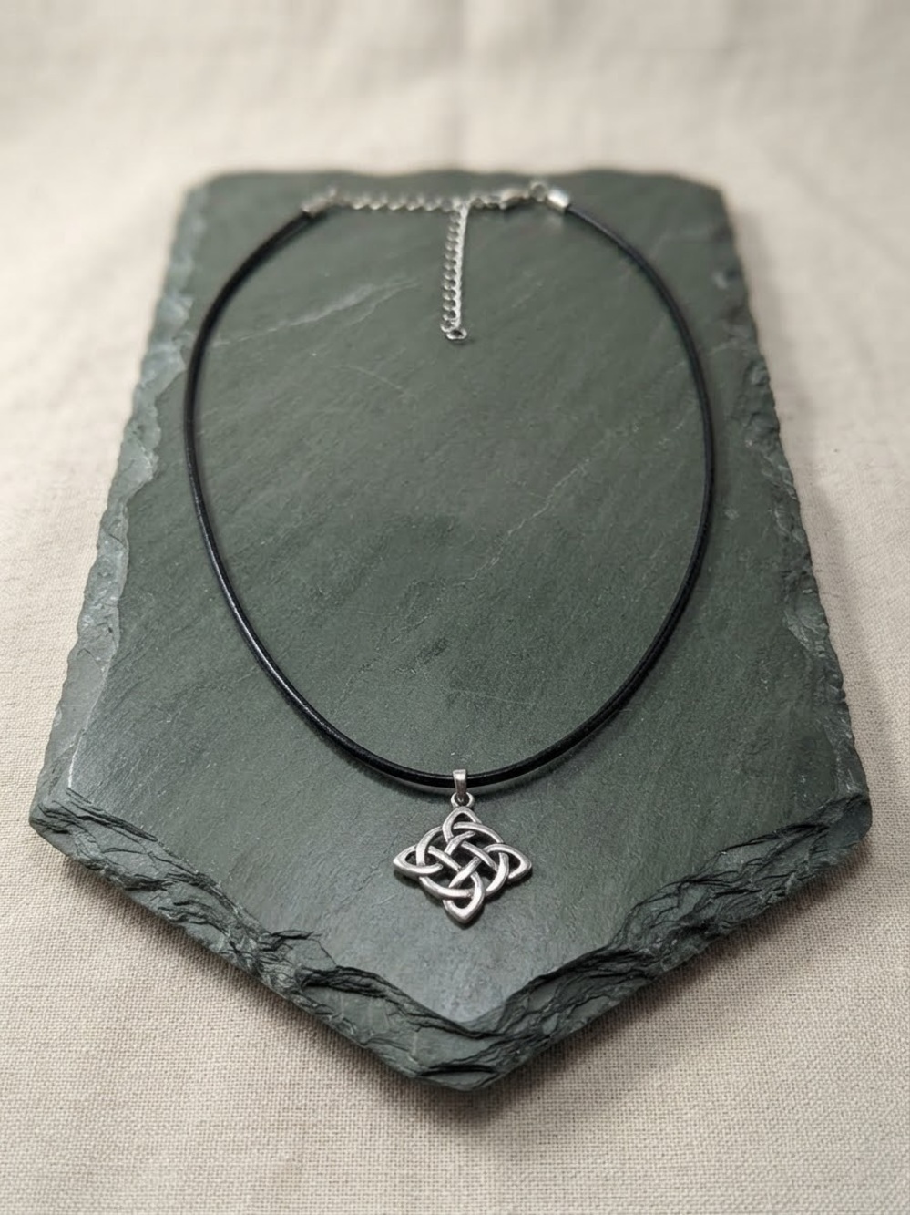 Sterling Silver Celtic Knot Necklace on Black Cord - 925 Sterling silver
